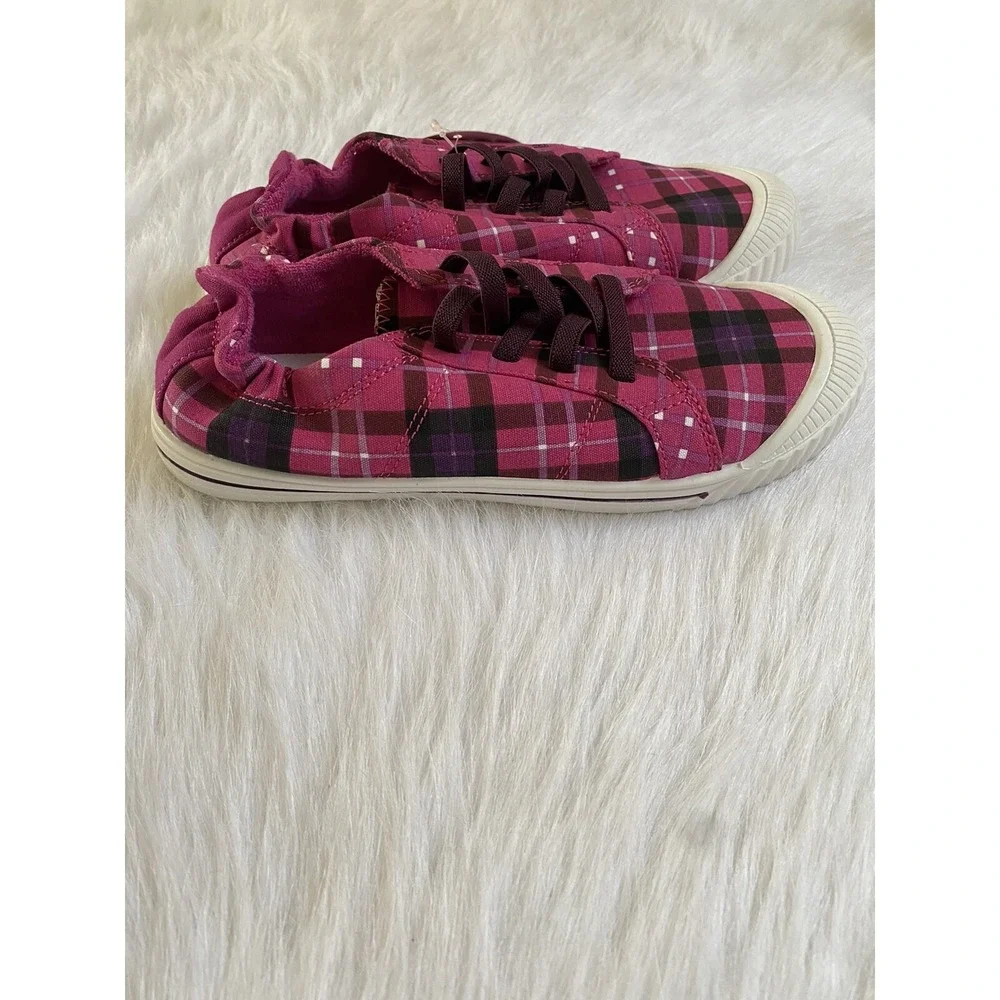 Wonder Nation Pink Plaid Shoes‎ Girl's Size 4 Slip On Stretchy Back